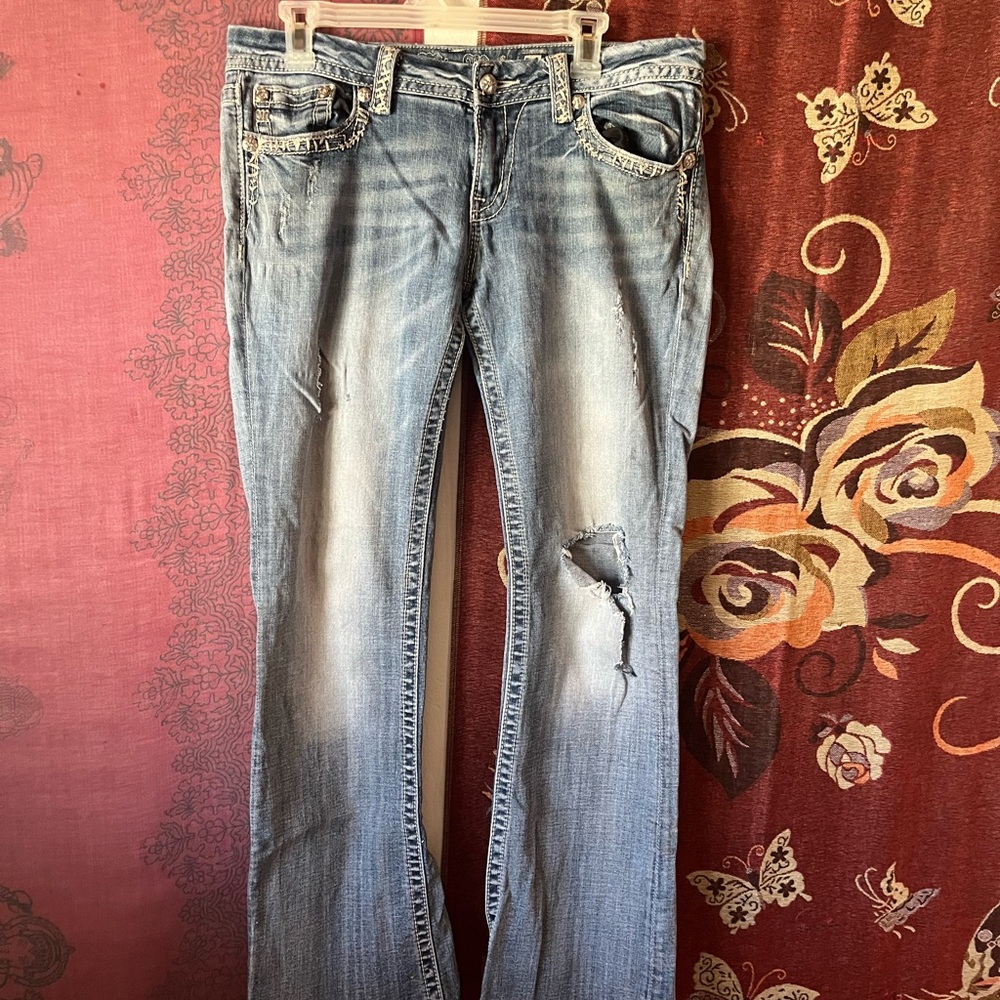 Miss Me Blue Boot Cut Jeans Distressed Style